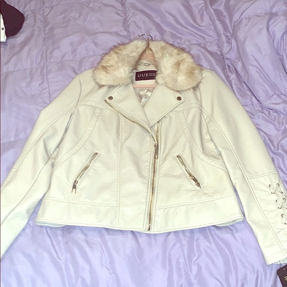 guess cream leather jacket